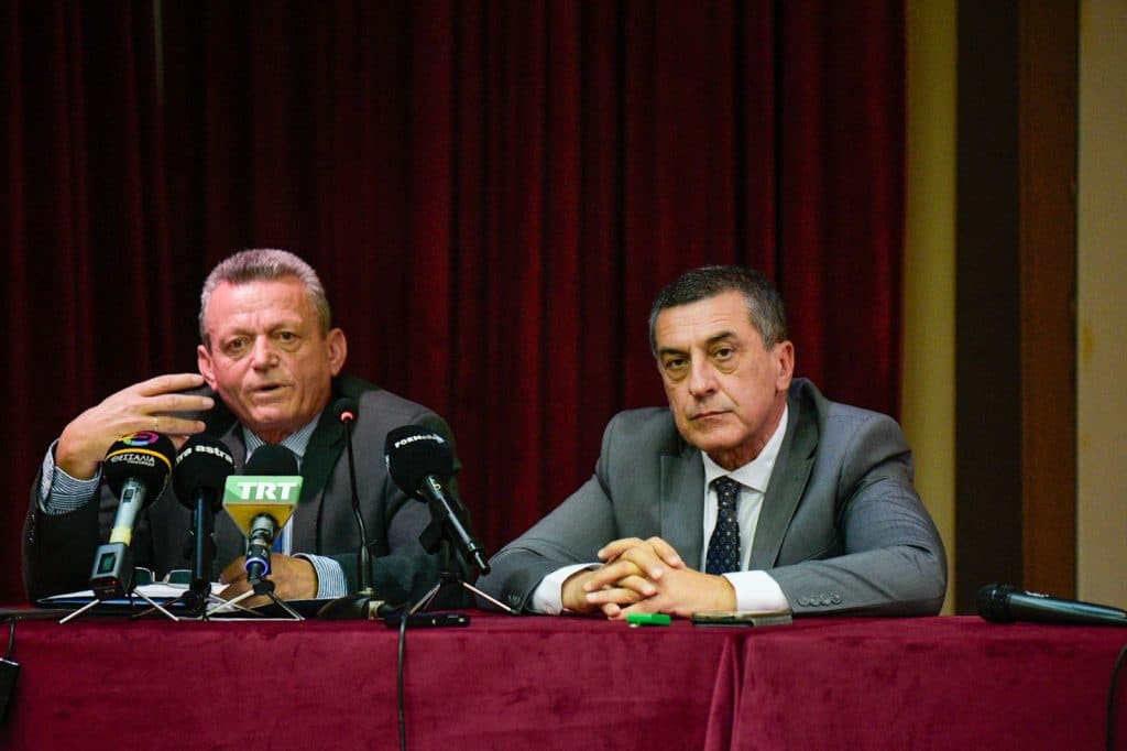 Κουρέτας και Λεοντάρης στην  παρουσίαση του προγράμματος για την Πολιτική Προστασία της Θεσσαλίας