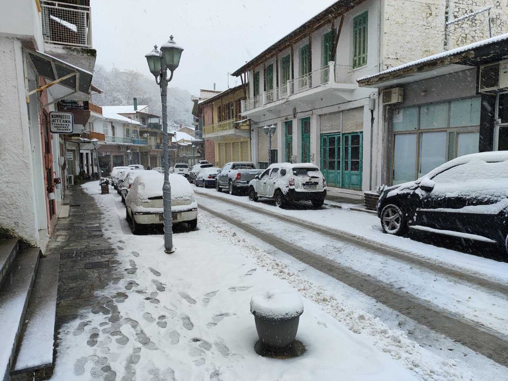 Έντονη χιονόπτωση στο Δομοκό.