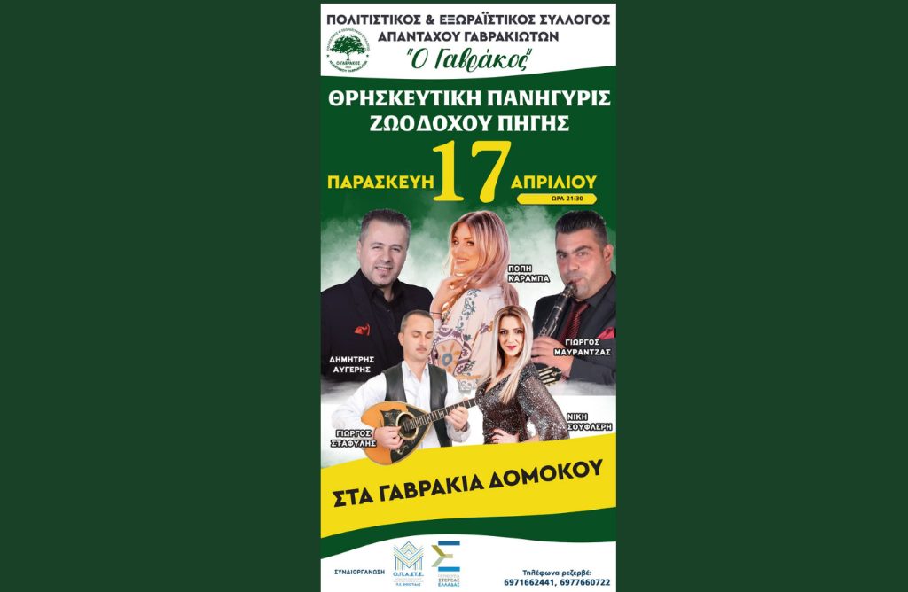 Εκδήλωση για τη Ζωοδόχο Πηγή στα Γαβράκια Δομοκού την Παρασκευή 17 Απριλίου