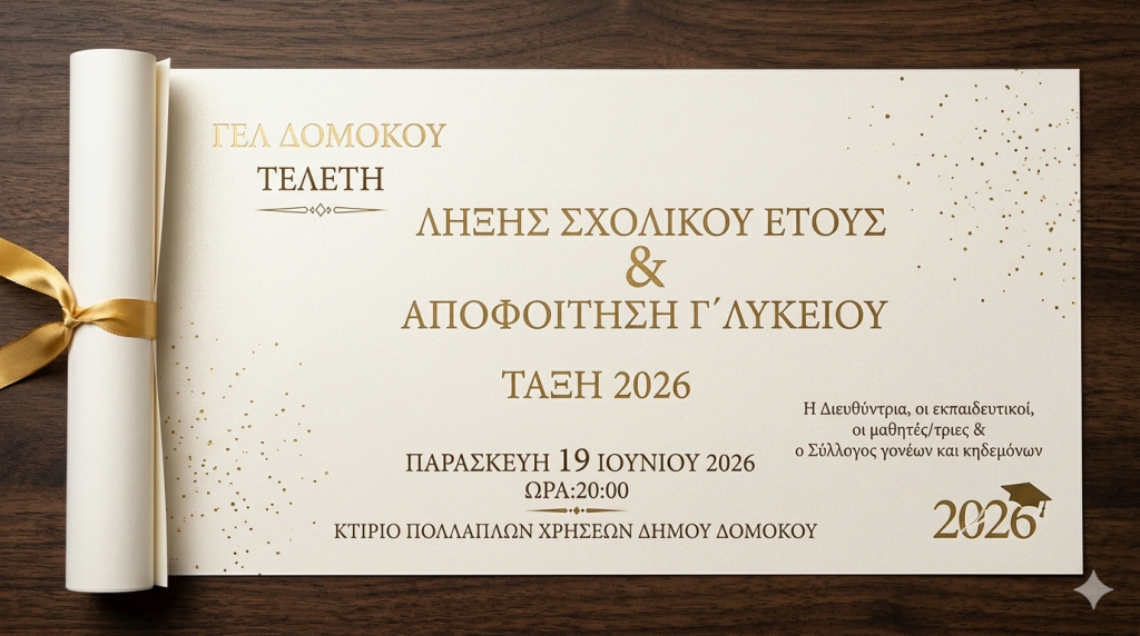ΓΕΛ Δομοκού: Τελετή Λήξης και Αποφοίτησης για τη Γ΄ Λυκείου ΓΕΛ Δομοκού: Τελετή Λήξης και Αποφοίτησης για τη Γ΄ Λυκείου